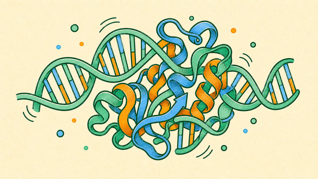 Hand-drawn CasMD molecular dynamics illustration of a protein–nucleic acid complex